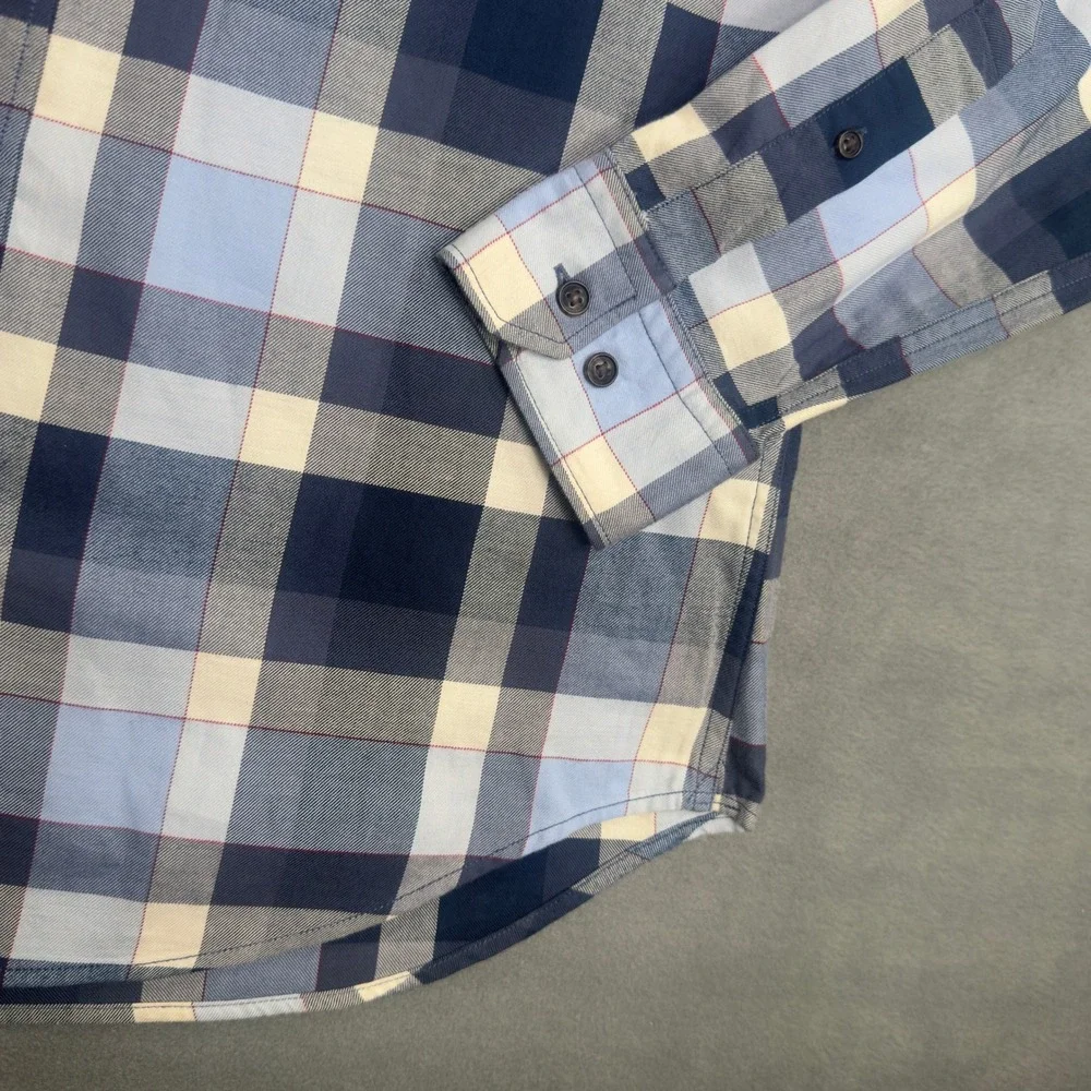 Banana‎ Republic Mens Luxe Flannel Grant Fit Blue Buffalo Plaid Shirt M